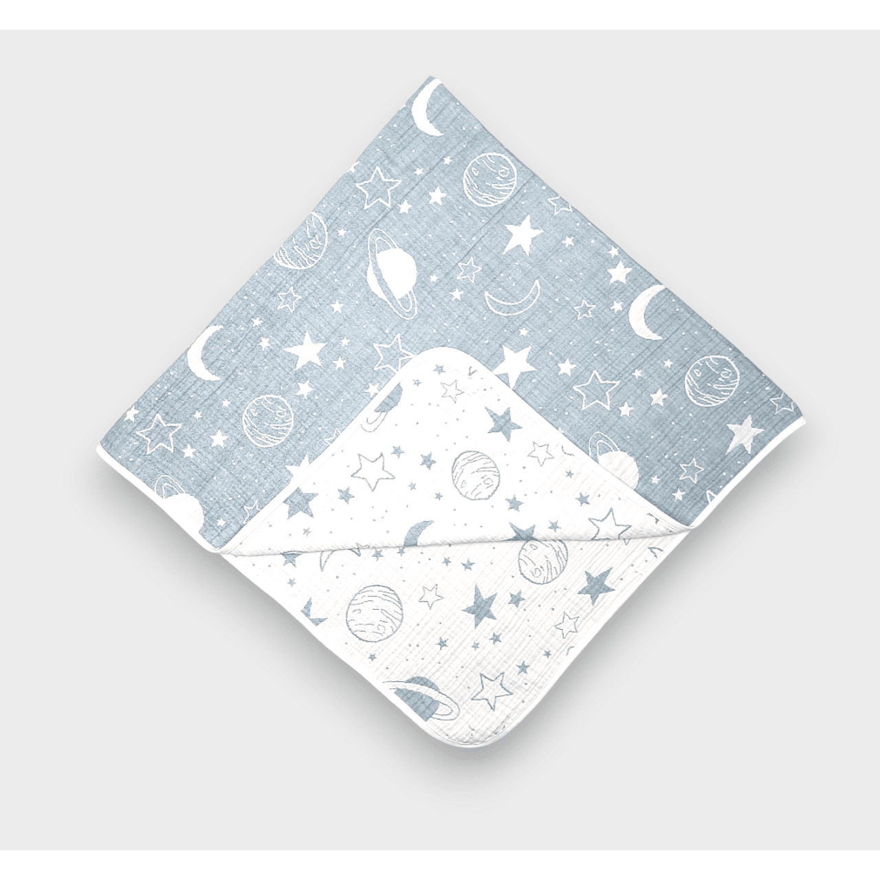 Scutec reversibil Rainy Baby din muselină, 120 x 120 cm, gri spațial