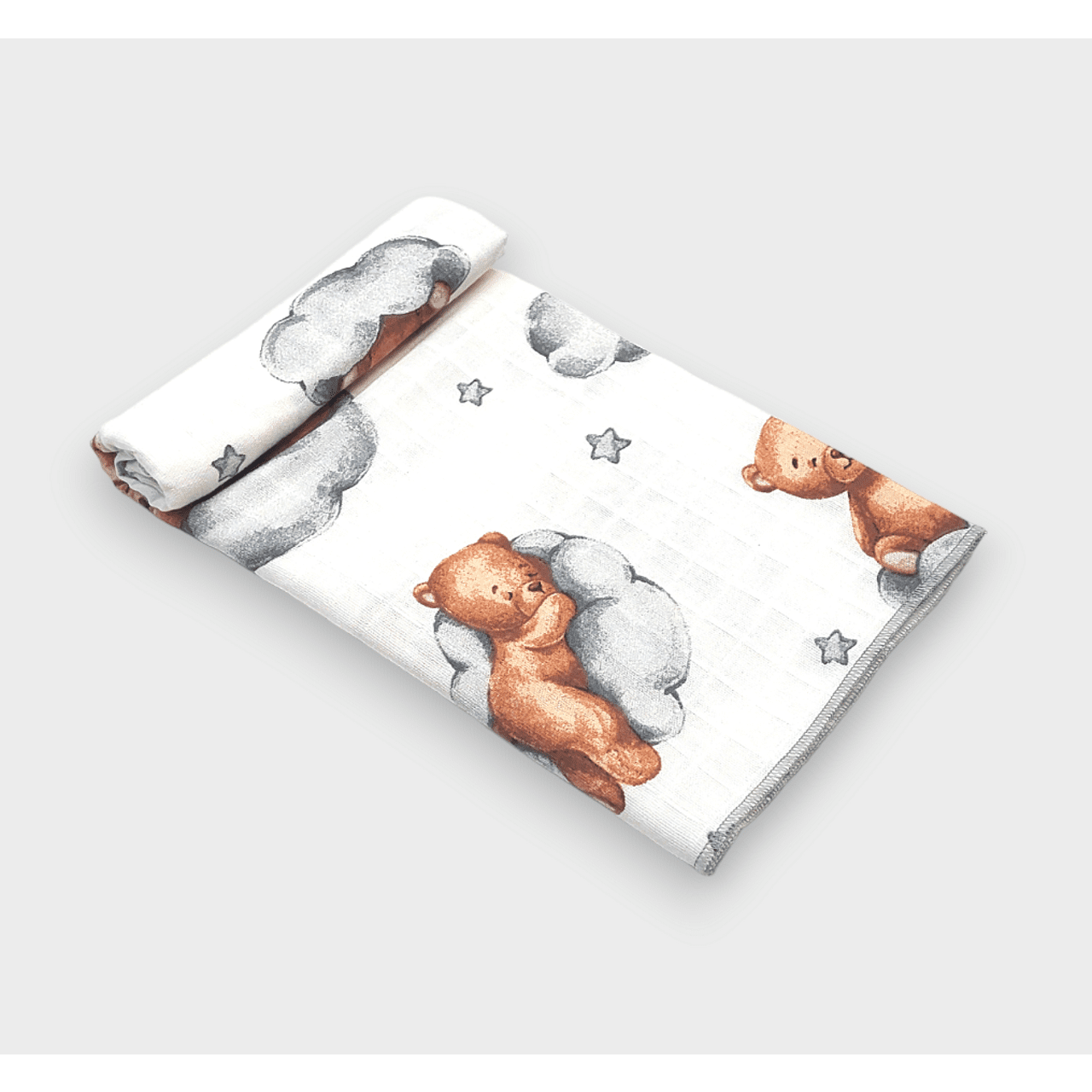Scutec de muselină Rainy Baby 110x110 cm. Ursuleț pe nor gri