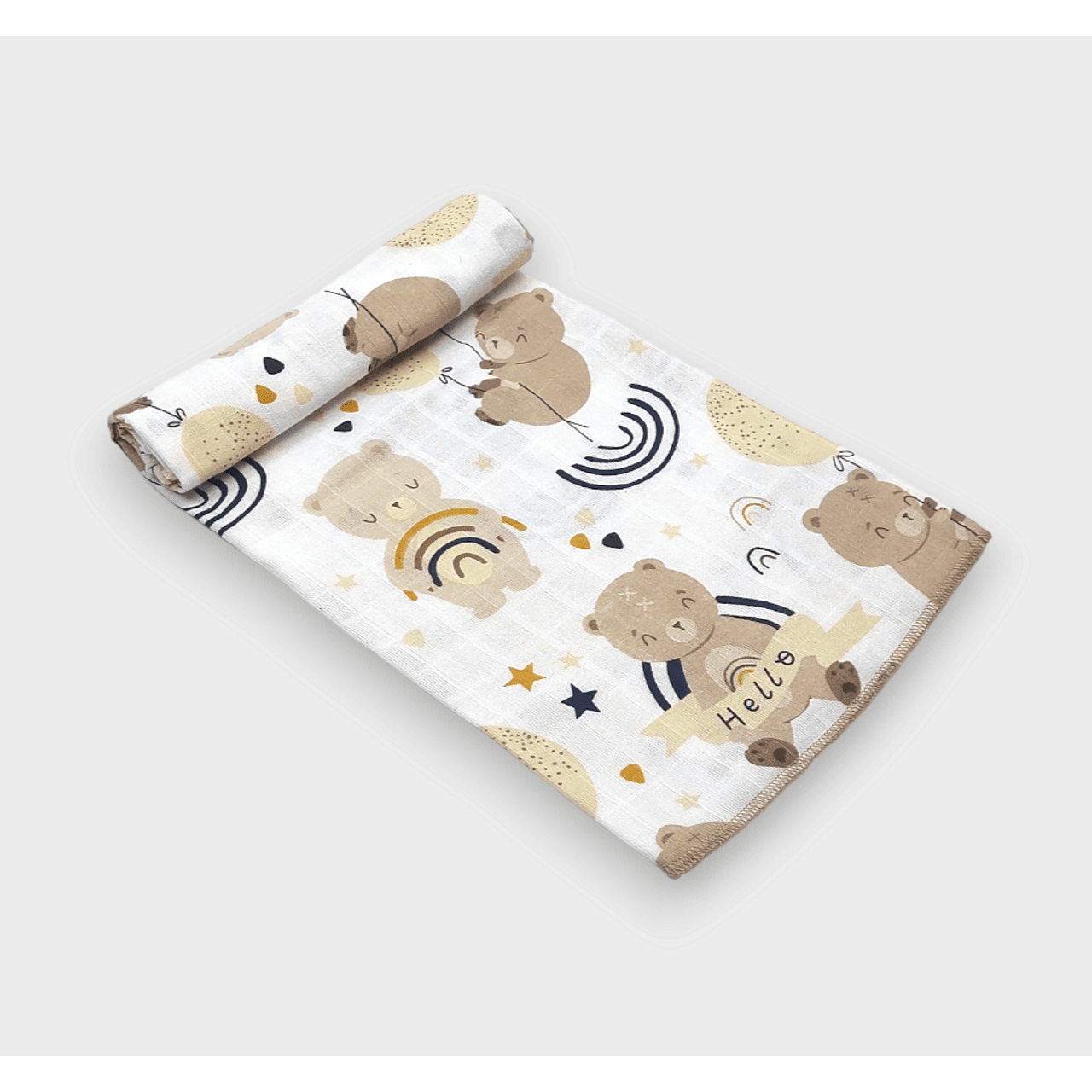 Scutec de muselină Rainy Baby 110x110 cm. Ursuleț de pluș cu baloane