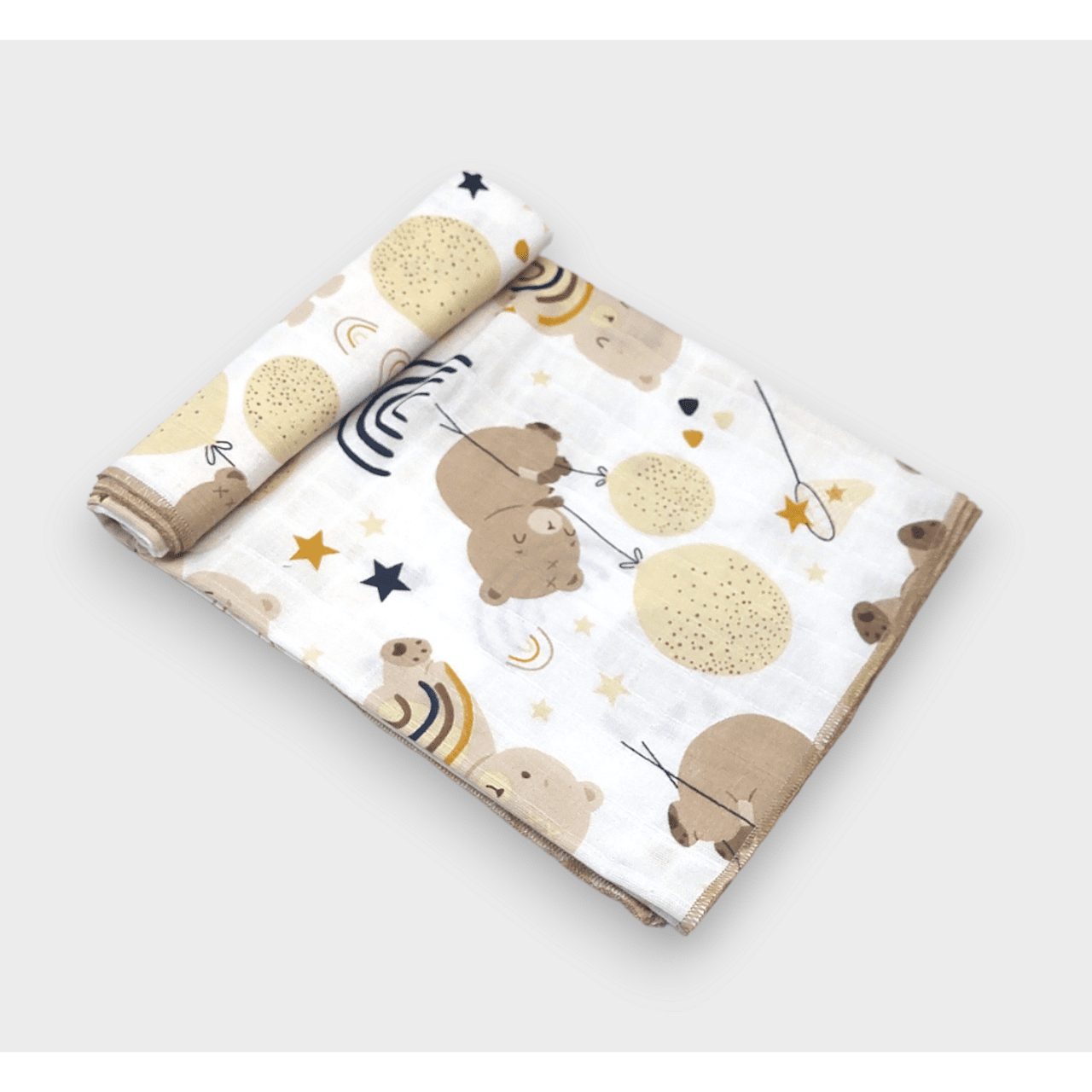 Scutec de muselină Rainy Baby 80x80 cm. Ursuleț de pluș cu baloane