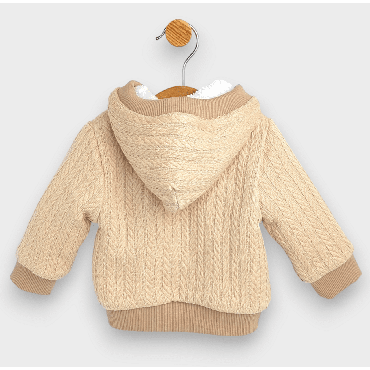 Cardigan tricotat Rainy Baby cu glugă 62-74 cm. Bej