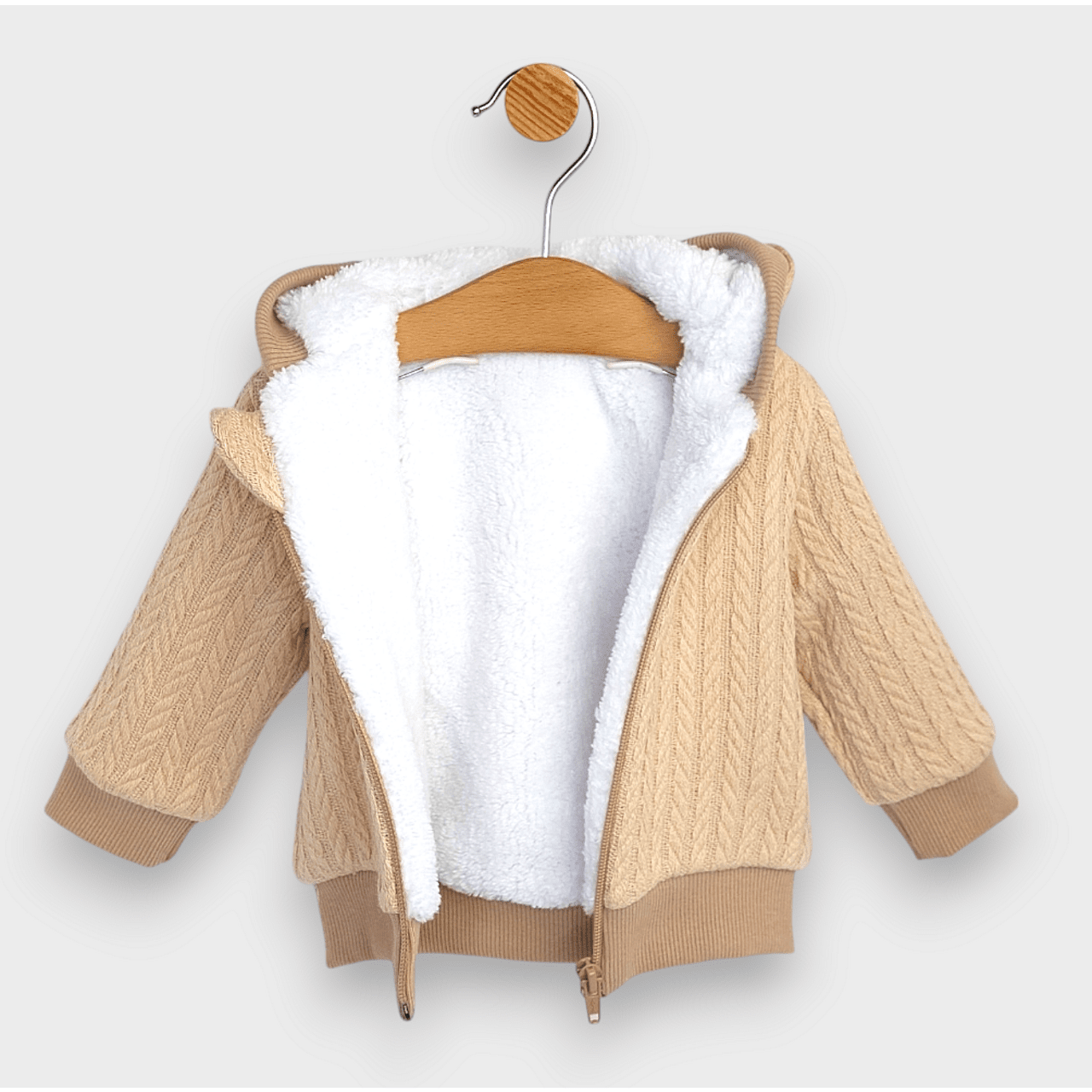 Cardigan tricotat Rainy Baby cu glugă 62-74 cm. Bej