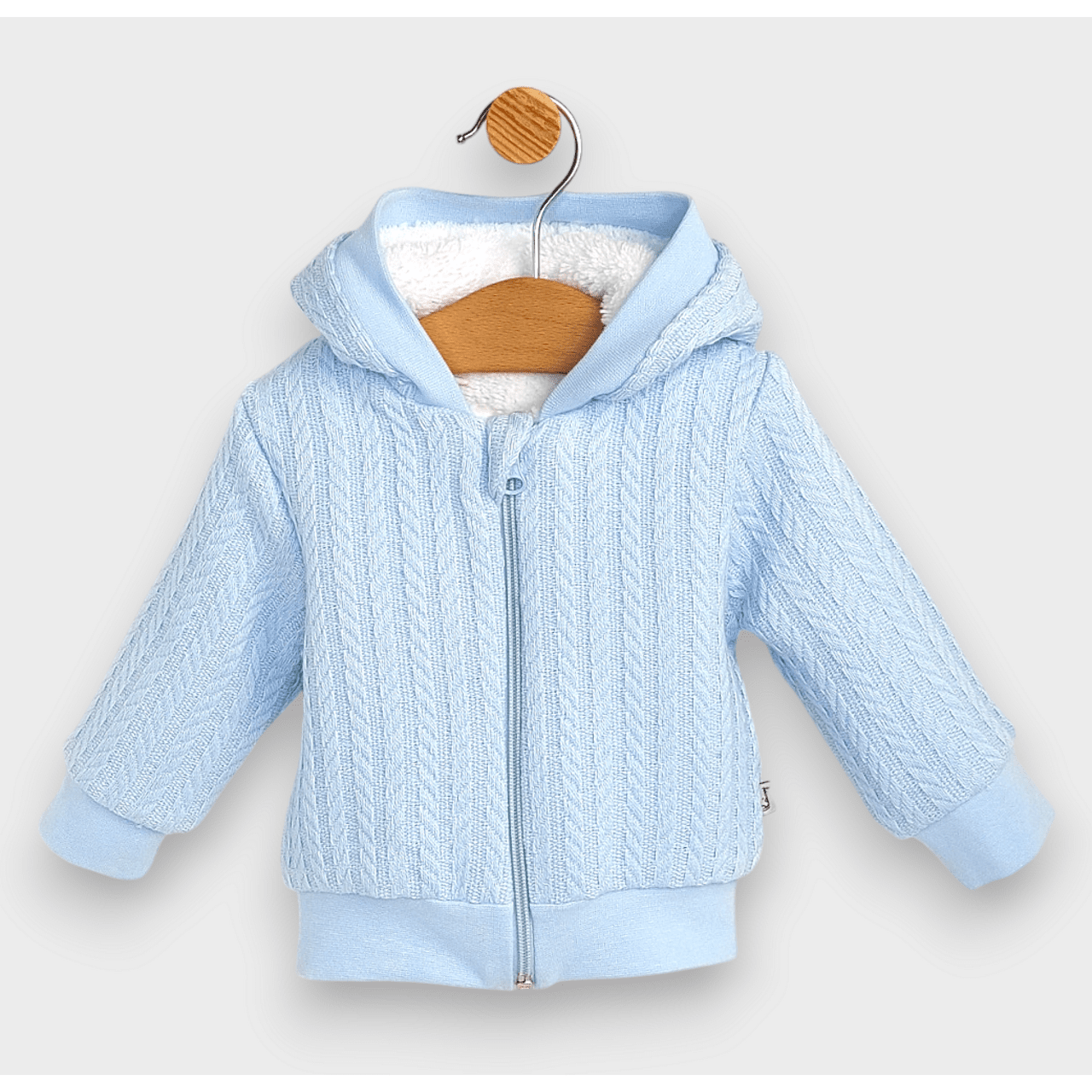 Cardigan tricotat Rainy Baby cu glugă 62-74 cm. Albastru