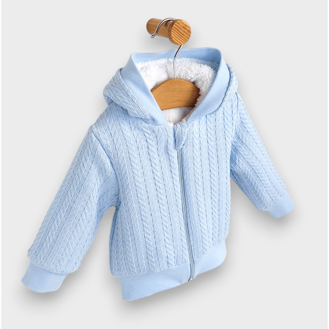 Cardigan tricotat Rainy Baby cu glugă 62-74 cm. Albastru