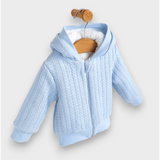 Cardigan tricotat Rainy Baby cu glugă 62-74 cm. Albastru