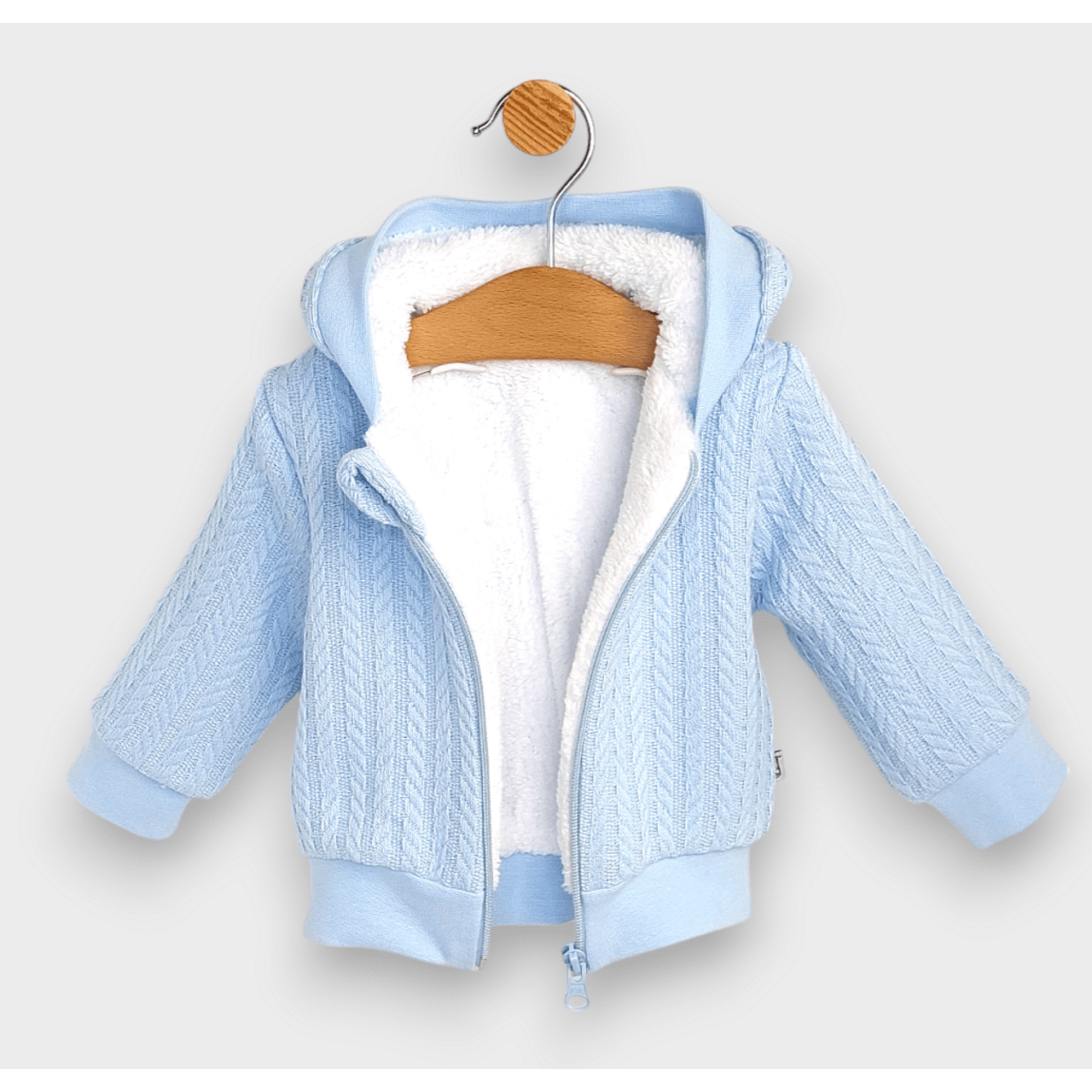 Cardigan tricotat Rainy Baby cu glugă 62-74 cm. Albastru