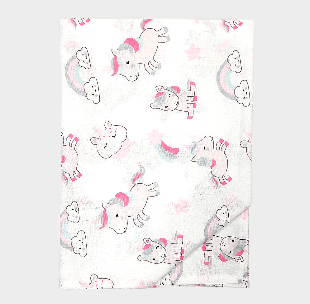 Cearșaf pentru bebeluși Rainy 100X170 cm. Unicorn roz