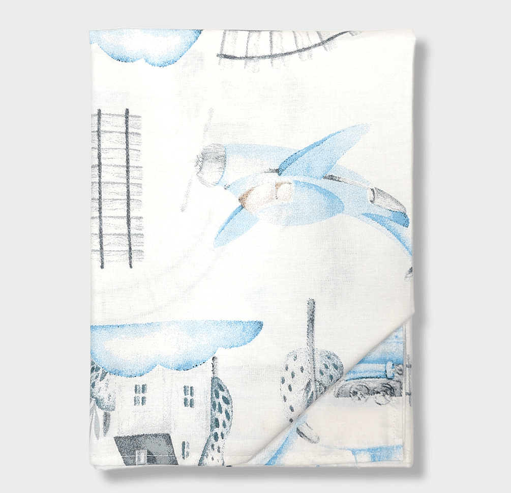 Cearșaf pentru bebeluși Rainy 100X170 cm. Trenă albastră