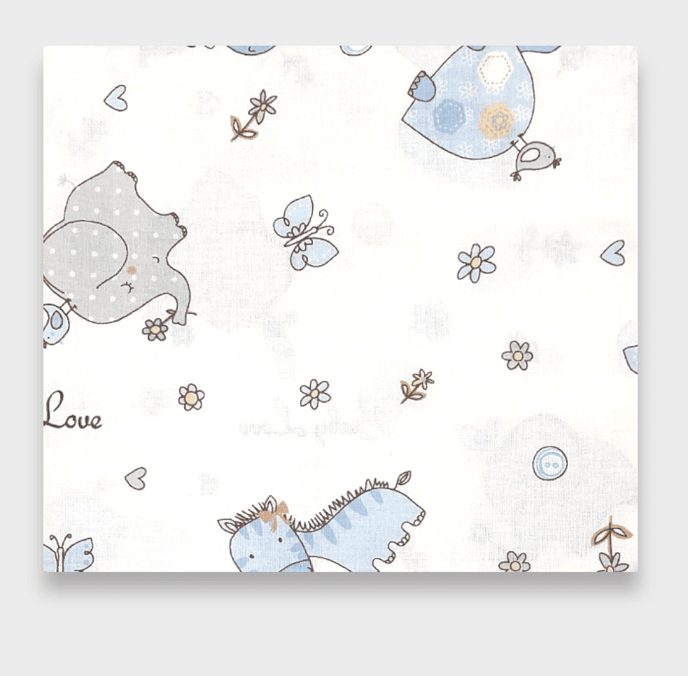 Cearșaf cu elastic Rainy Baby 60x120 cm. Zebre și elefanți albaștri