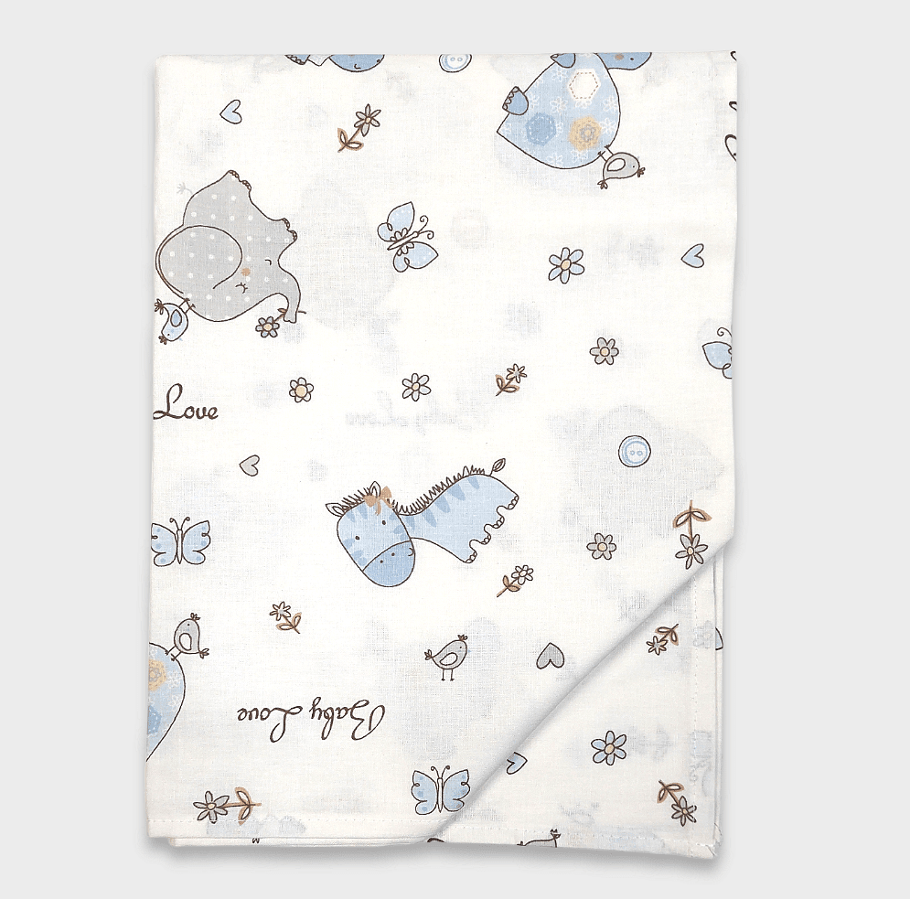 Бебешки Чаршаф За Количка 55х95 См. Сини Зебри И Слончета Rainy