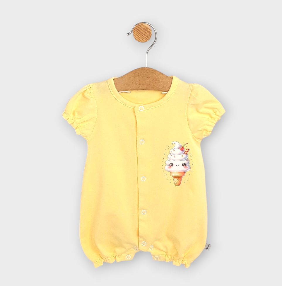 Бебешки Гащеризон Cute Ice Cream С Къс Ръкав 56 80см. Пясък Rainy