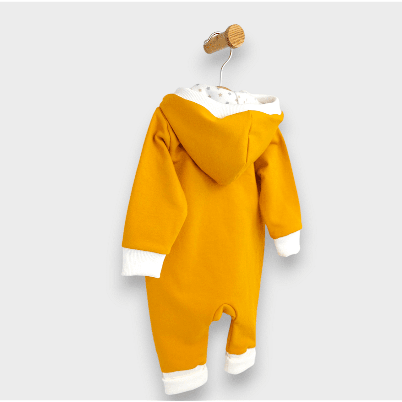 Salopetă Rainy Baby cu glugă, ursuleț de pluș cu lăbuțe 56 - 80 cm, muștar