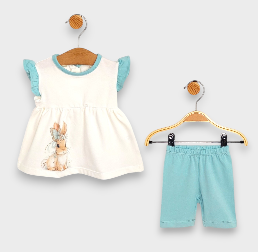 Бебешки Комплект 2 Части Fashion Bunny 62 92 См. Екрю Аква Rainy