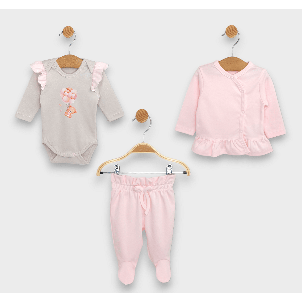 Set Rainy Baby 3 piese ursuleț de pluș cu baloane roz 48-62 cm.