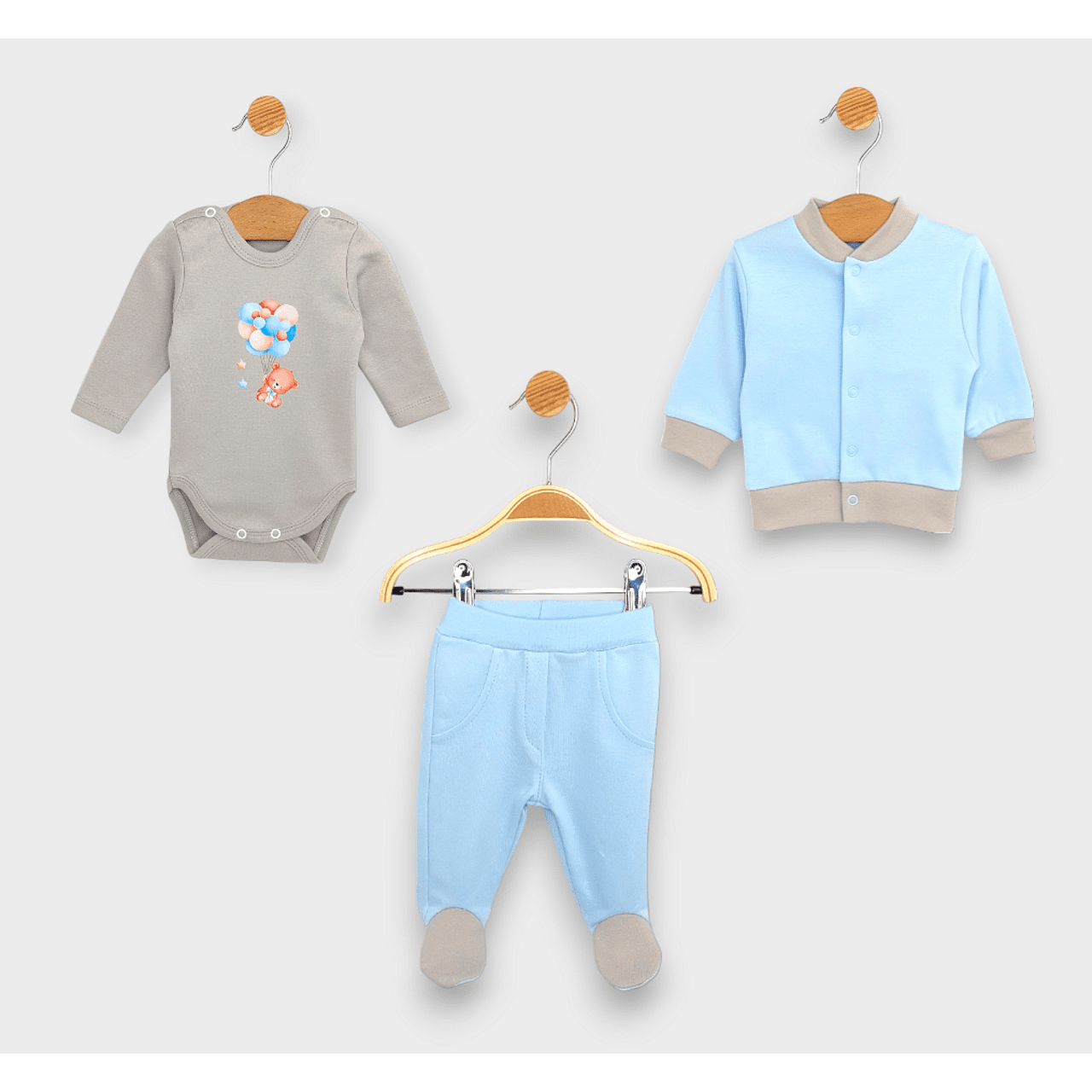 Set Rainy Baby 3 piese ursuleț de pluș cu baloane albastre 48-62 cm.