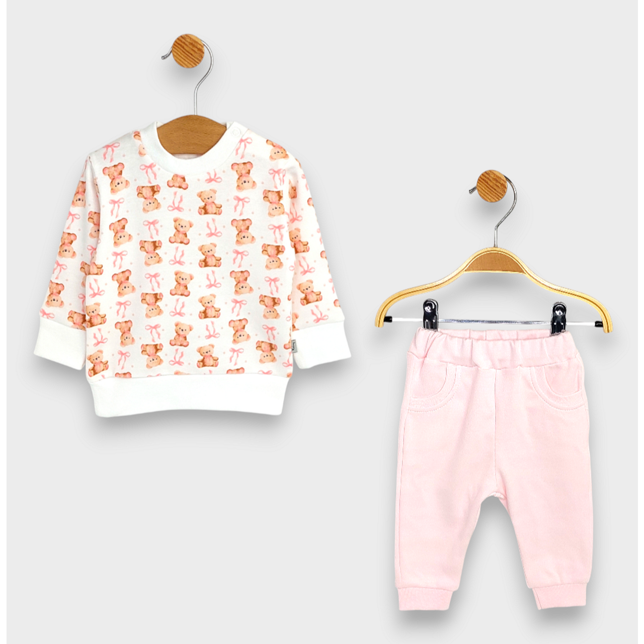 Бебешки Комплект От 2 Части Мече С Панделка 62 92 См. Розов Rainy