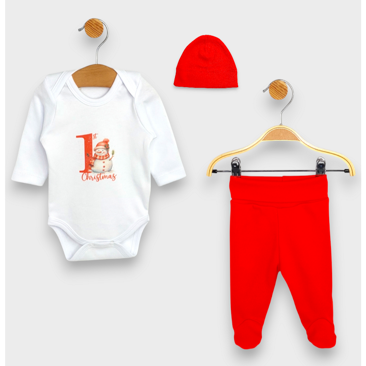 Бебешки Комплект От 3 Части 1st Christmas 56 62 См. Червен Rainy