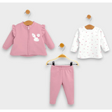 Rainy Бебешки Комплект От 3 Части Зайче 62-92 См. Пепел От Рози