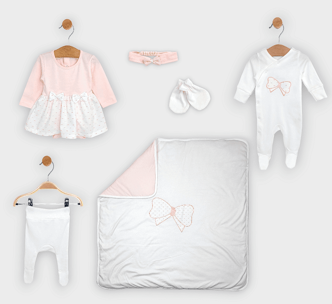 Set de înscriere pentru bebeluși ploioși cu rochie cu panglică din 6 piese