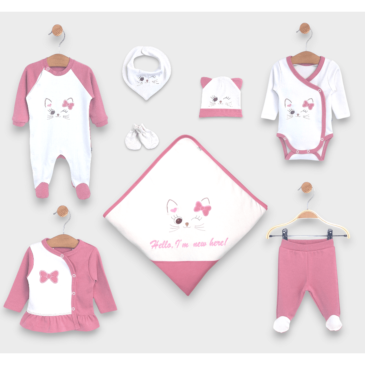 Set de scris Rainy Baby cu 8 piese Hello Cat Rose