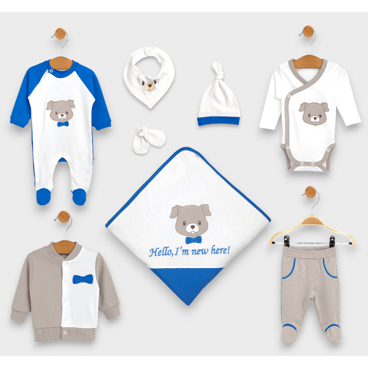 Set de scris Rainy Baby cu 8 piese Hello Dog, culoare cobalt