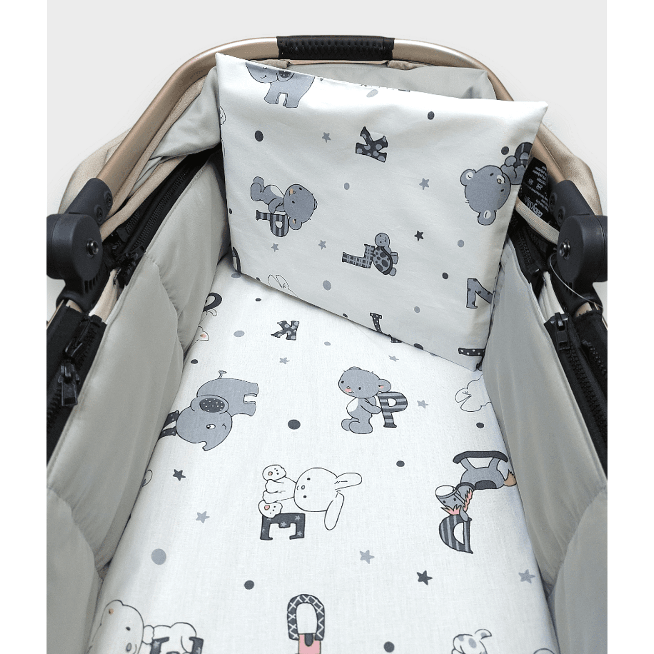 Rainy Бебешки Комплект За Количка 2 Части Мече С Букви Сив