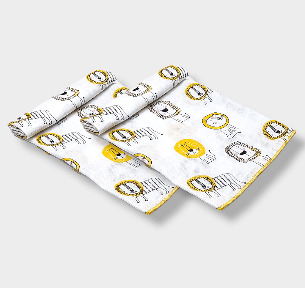 Scutece de muselină Rainy Baby, 2 bucăți, model leu