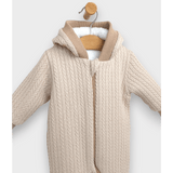 Salopetă tricotată pentru bebeluși cu glugă și fermoar,