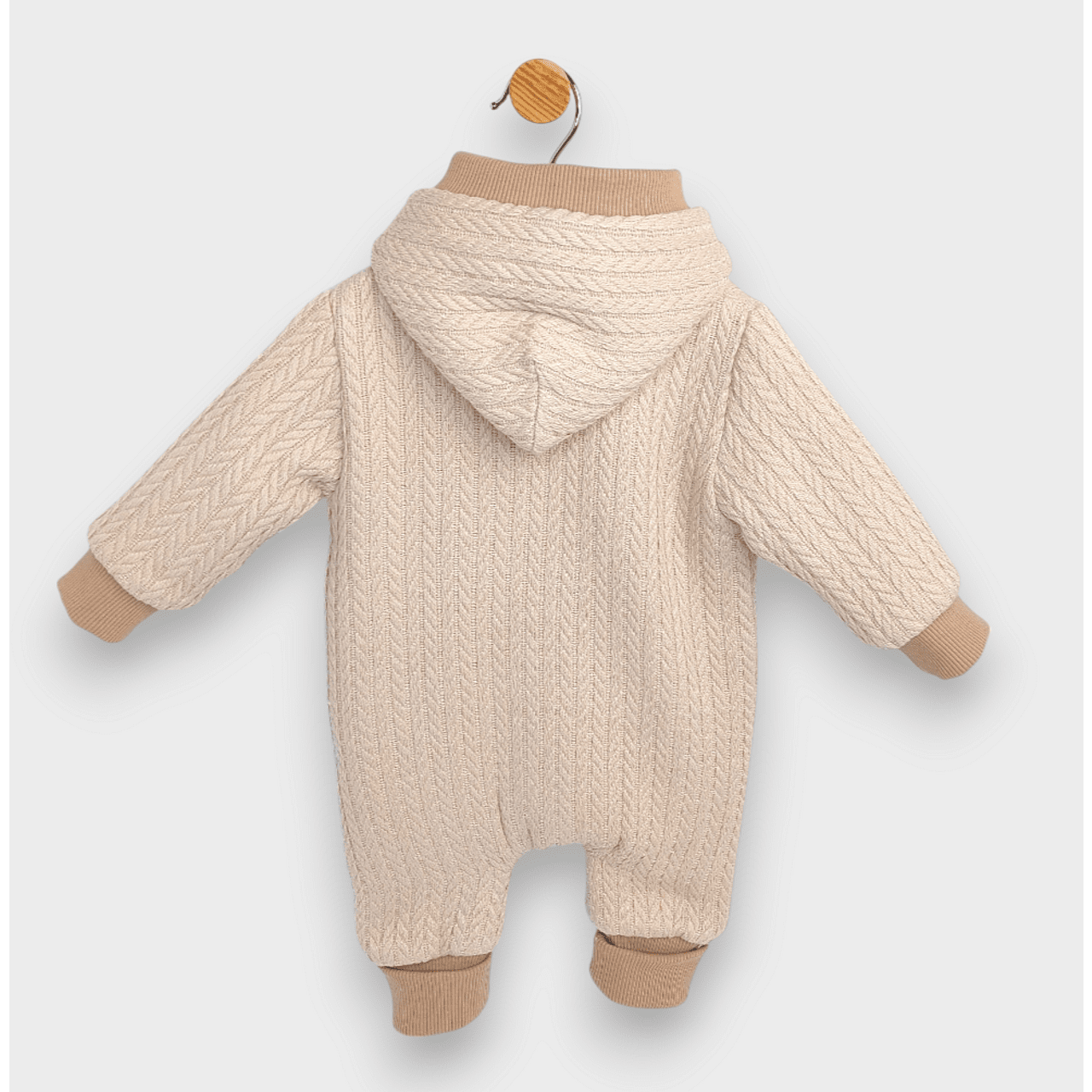 Salopetă tricotată pentru bebeluși cu glugă și fermoar,