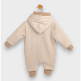 Salopetă tricotată pentru bebeluși cu glugă și fermoar,
