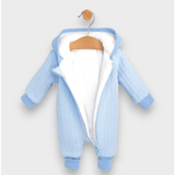 Salopetă tricotată Rainy Baby cu fermoar și glugă 56 - 80 cm. Albastră