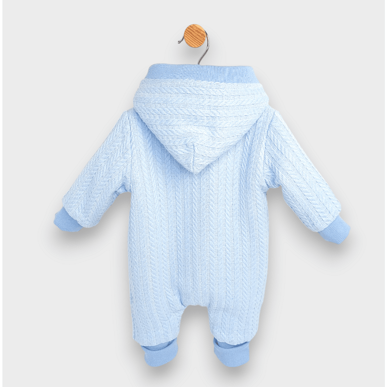 Salopetă tricotată Rainy Baby cu fermoar și glugă 56 - 80 cm. Albastră