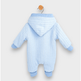 Salopetă tricotată Rainy Baby cu fermoar și glugă 56 - 80 cm. Albastră
