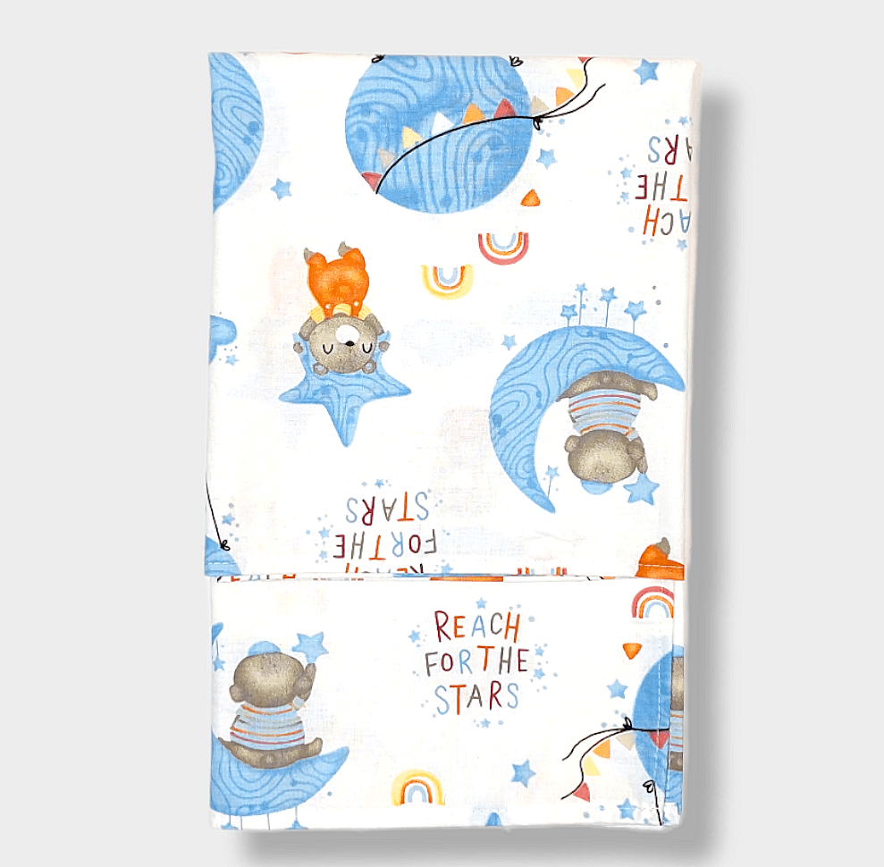 Plic pentru pături ploioase pentru bebeluși, 100x140 cm, cu ursuleț pe lună, albastru