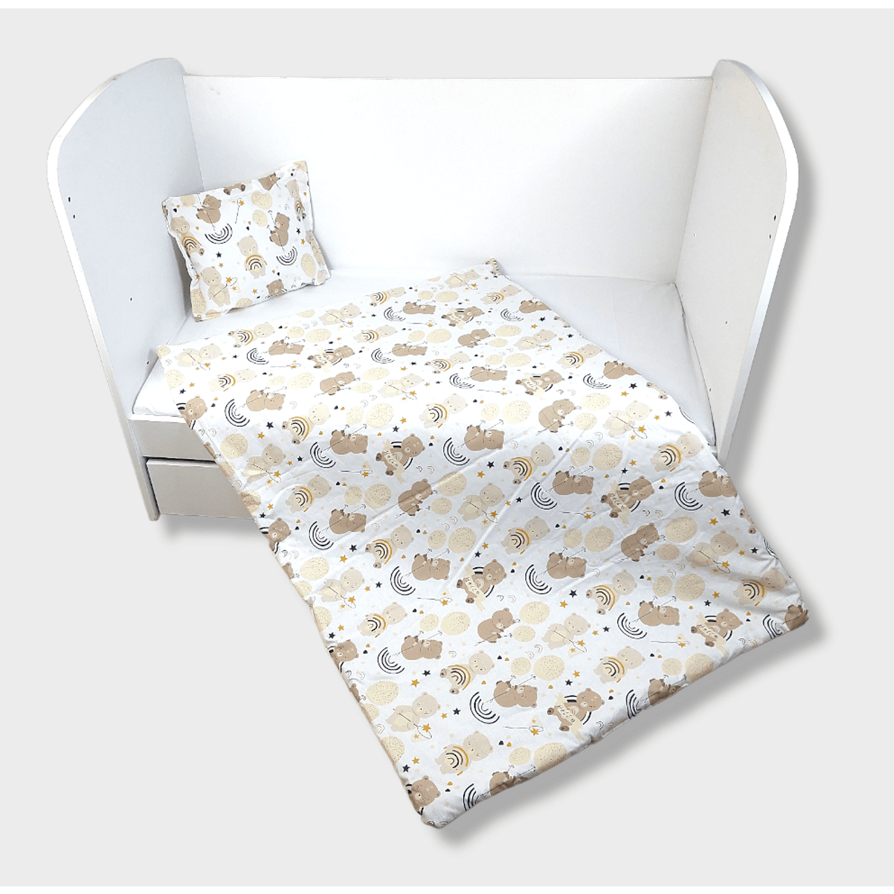 Set de lenjerie de pat Rainy Baby 3 piese 60x120 cm. Ursuleț de pluș cu baloane