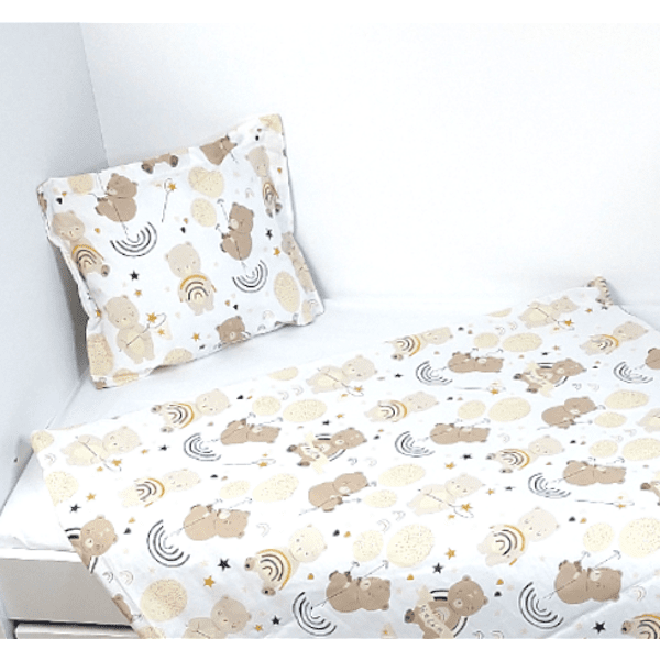 Set de lenjerie de pat Rainy Baby 3 piese 60x120 cm. Ursuleț de pluș cu baloane