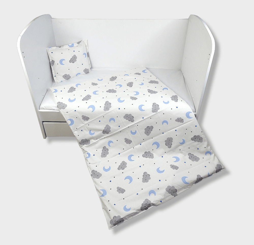Rainy Бебешки Спален Комплект 3 Части 60Х120 См. Сиви Облаци