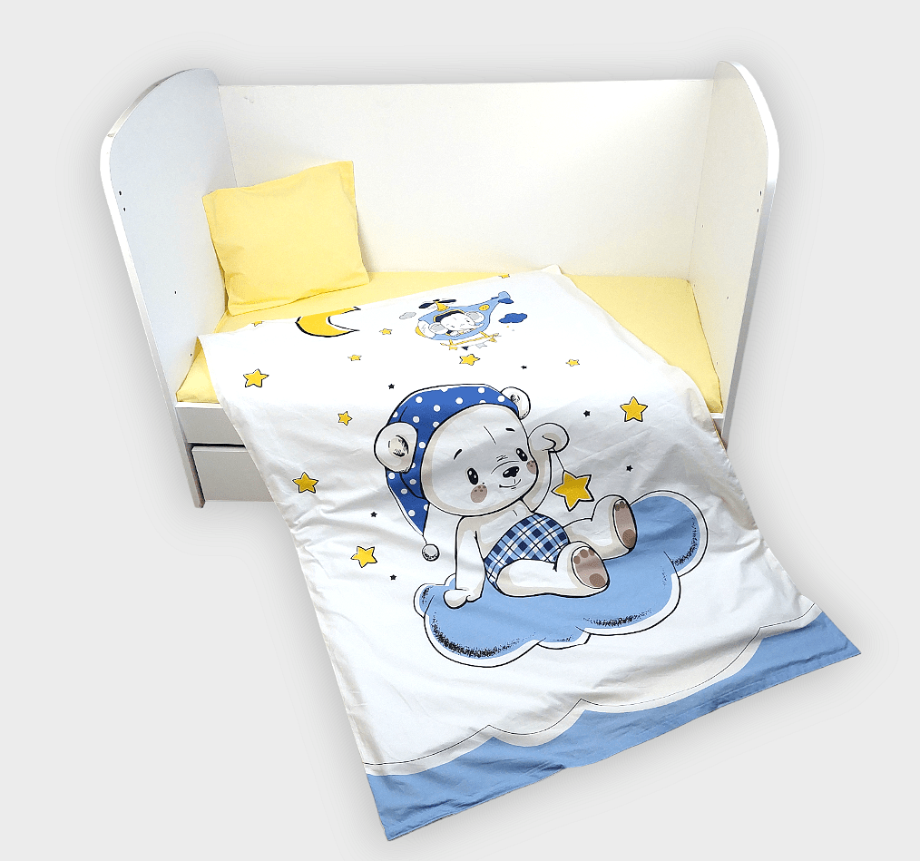 Rainy Бебешки Спален Комплект 3 Части 60Х120 См. Синьо Мече