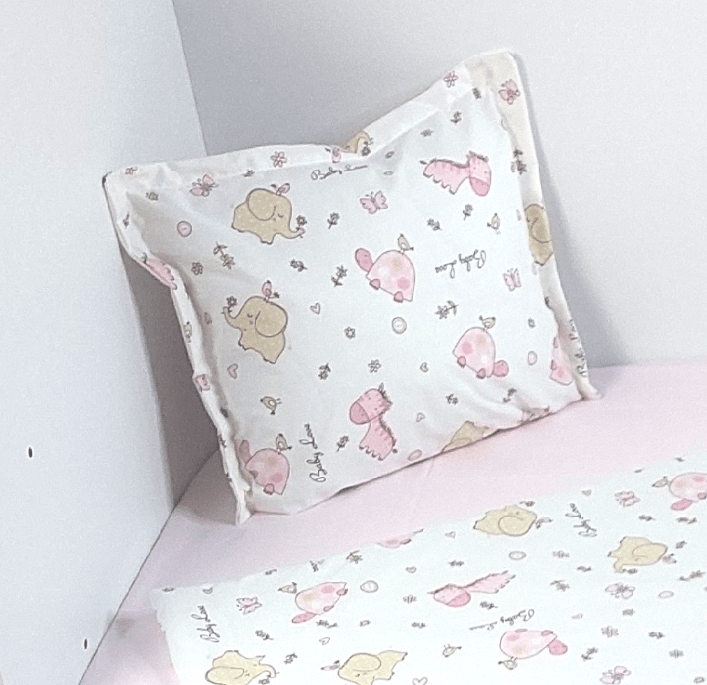 Rainy Бебешки Спален Комплект 3 Части 60Х120 См. Розови Зебри И Слончета