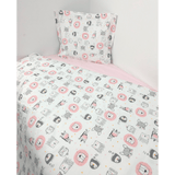 Set de lenjerie de pat pentru bebeluși Rainy, 3 piese, 60x120 cm, cu animale, roz