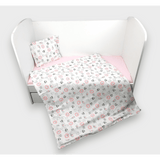 Set de lenjerie de pat pentru bebeluși Rainy, 3 piese, 60x120 cm, cu animale, roz