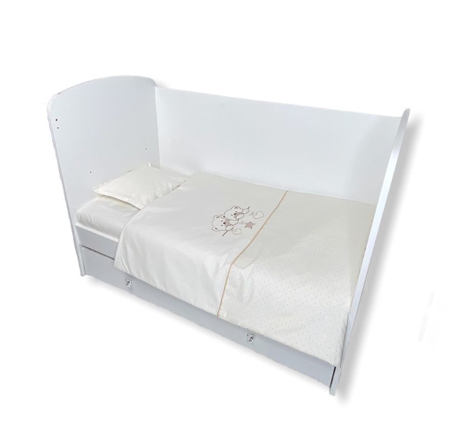 Set de lenjerie de pat Rainy Baby 3 piese 60x120 cm. Ursuleți stele ecru