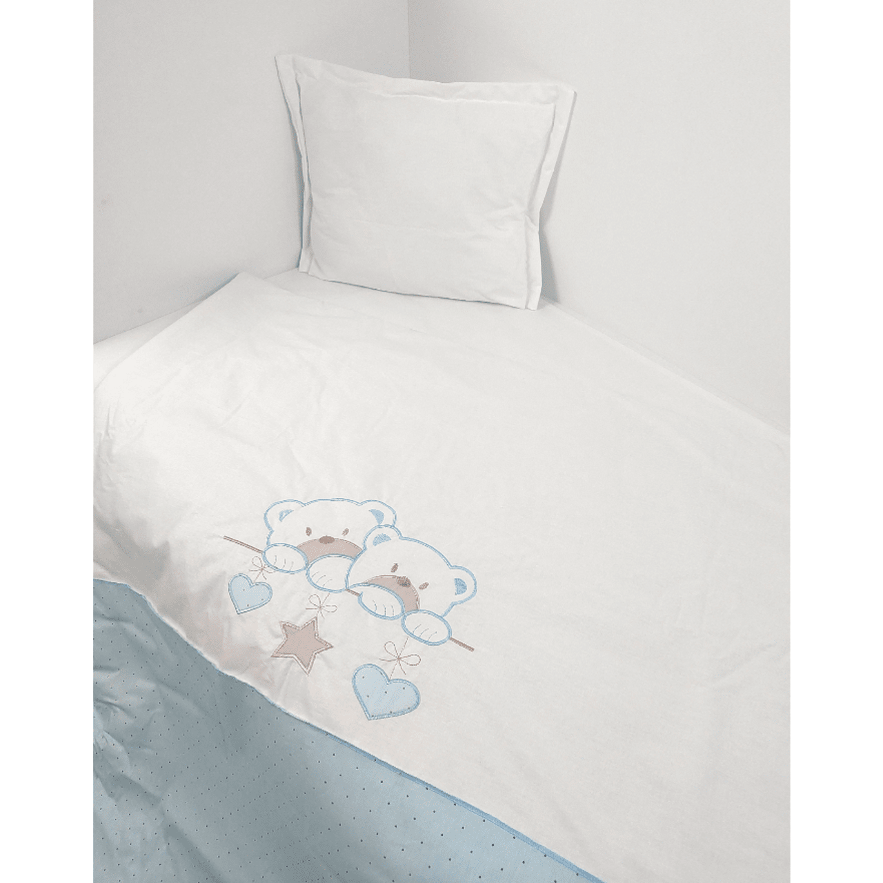 Set de lenjerie de pat Rainy Baby 3 piese 70x140 cm. Ursuleți stele albaștri