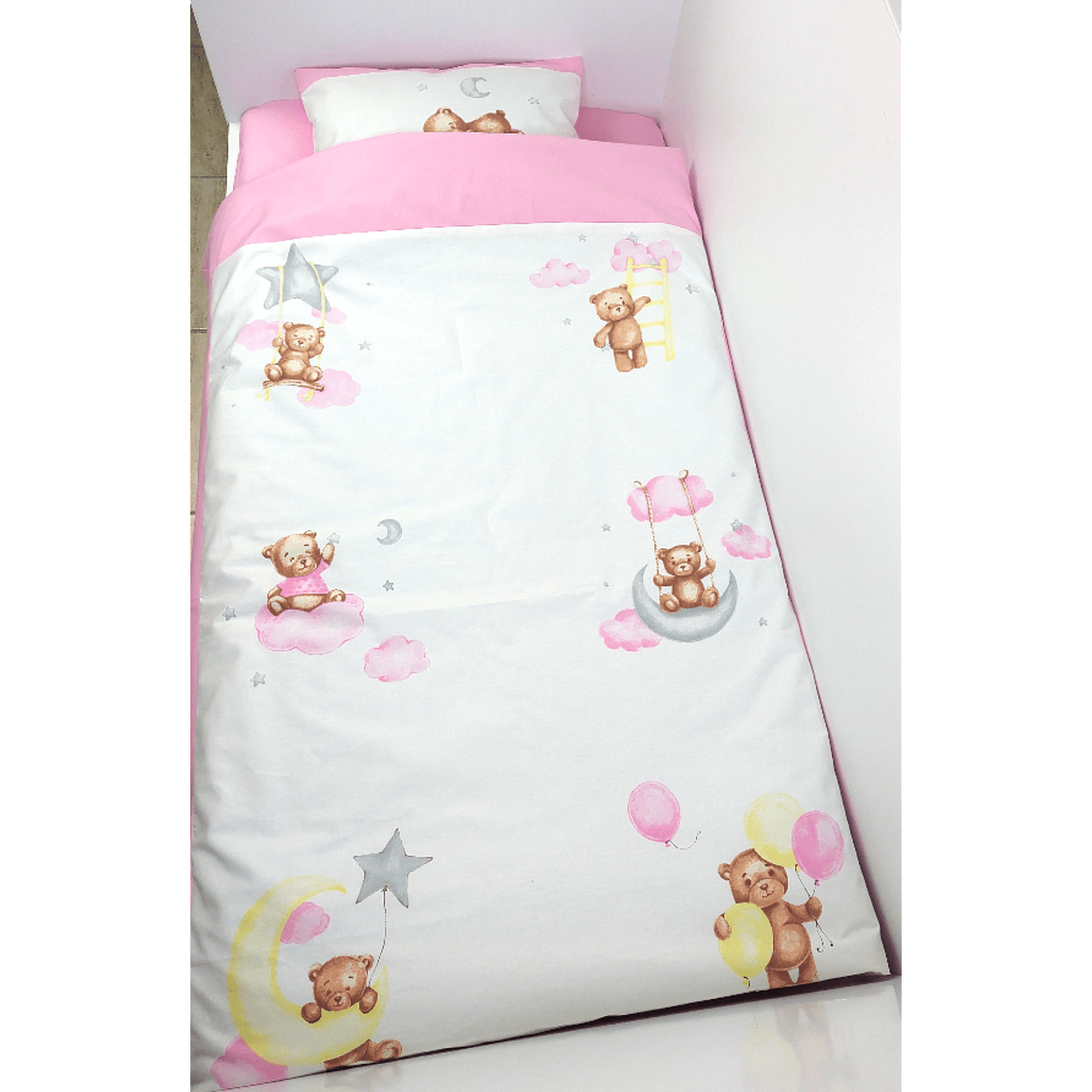 Set de lenjerie de pat Rainy Baby 3 piese, ursuleț, mărime universală, roz