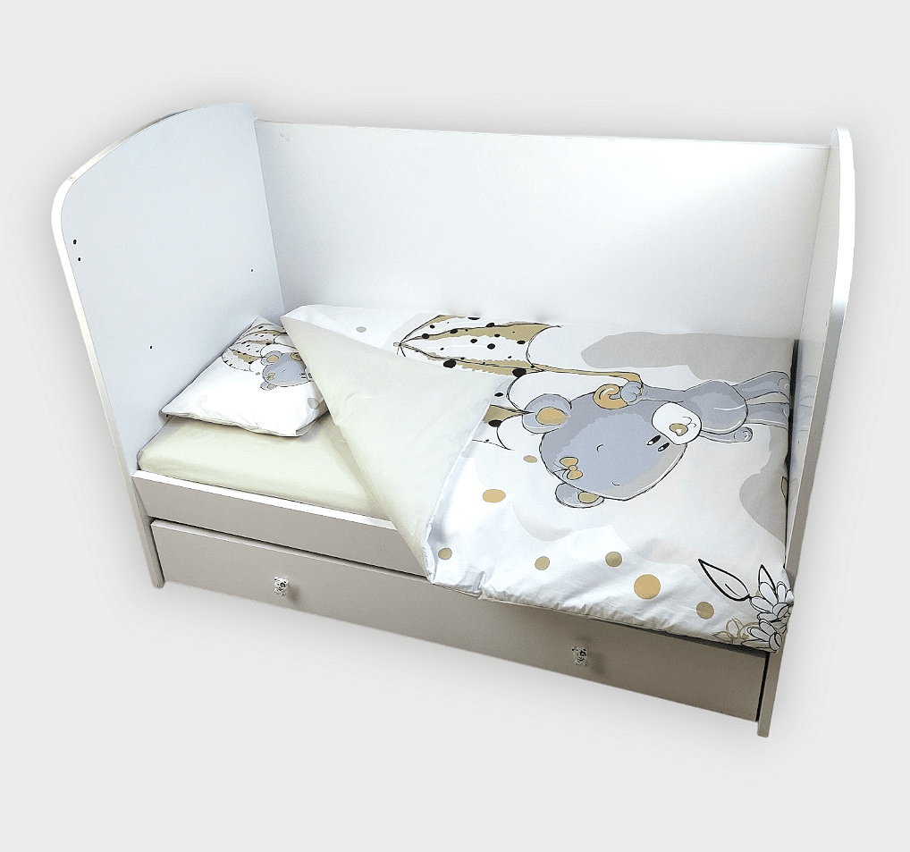 Set de lenjerie de pat pentru bebeluși Rainy, 5 piese, 60x120 cm. Ursuleț gri cu umbrelă