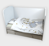 Set de lenjerie de pat pentru bebeluși Rainy, 5 piese, 60x120 cm. Ursuleț gri cu umbrelă