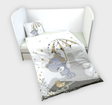 Set de lenjerie de pat pentru bebeluși Rainy, 5 piese, 60x120 cm. Ursuleț gri cu umbrelă