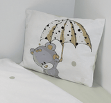 Set de lenjerie de pat pentru bebeluși Rainy, 5 piese, 60x120 cm. Ursuleț gri cu umbrelă