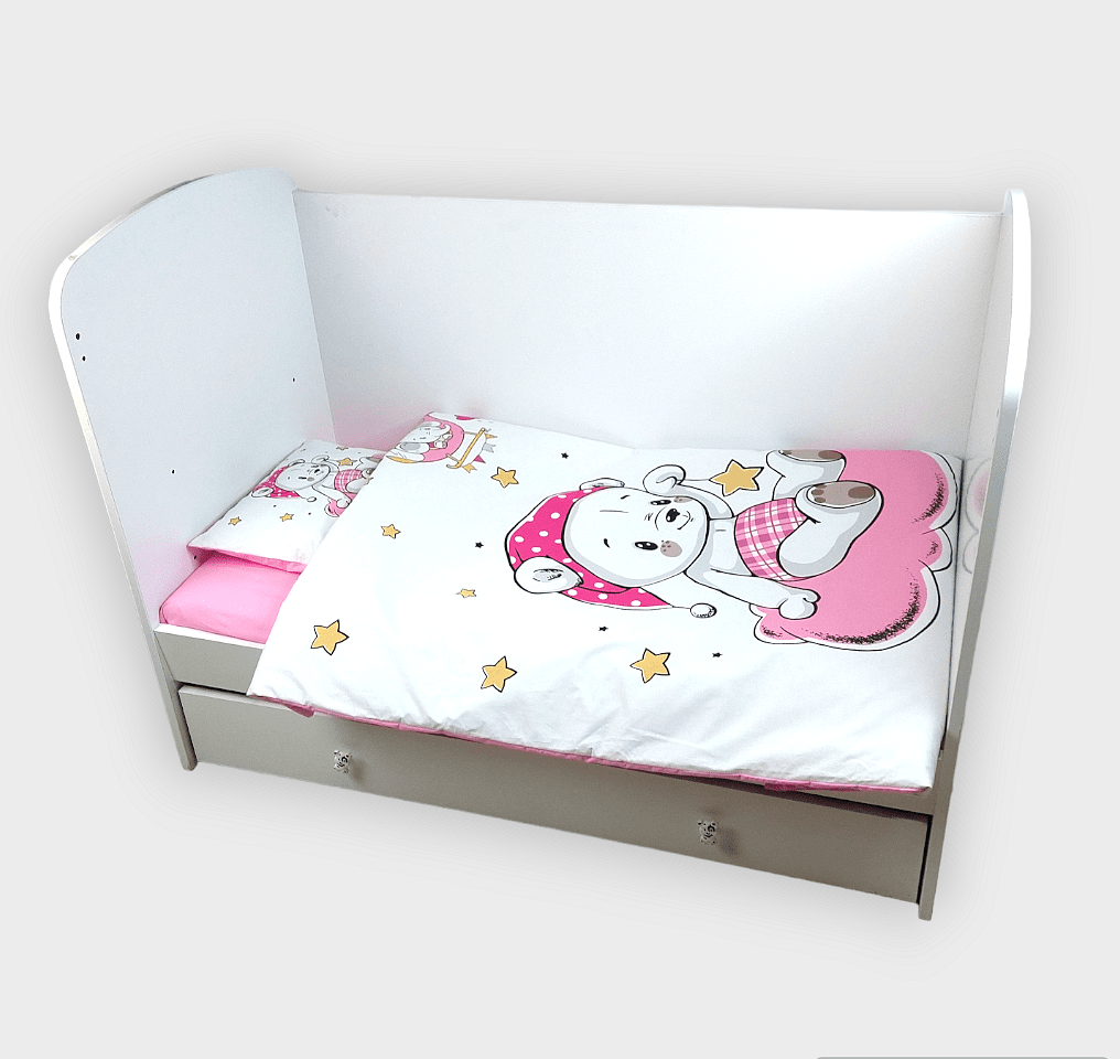 Rainy Бебешки Спален Комплект 5 Части 60Х120 См. Розово Мече