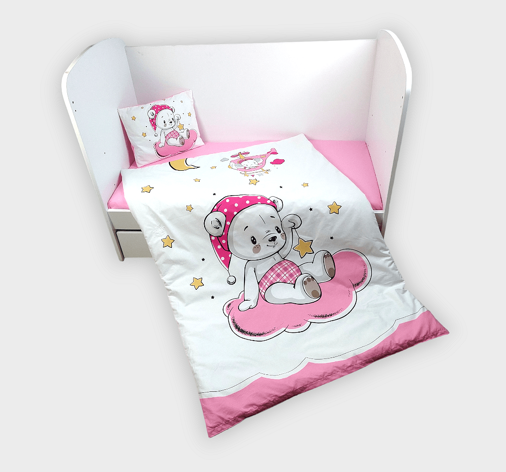 Rainy Бебешки Спален Комплект 5 Части 60Х120 См. Розово Мече